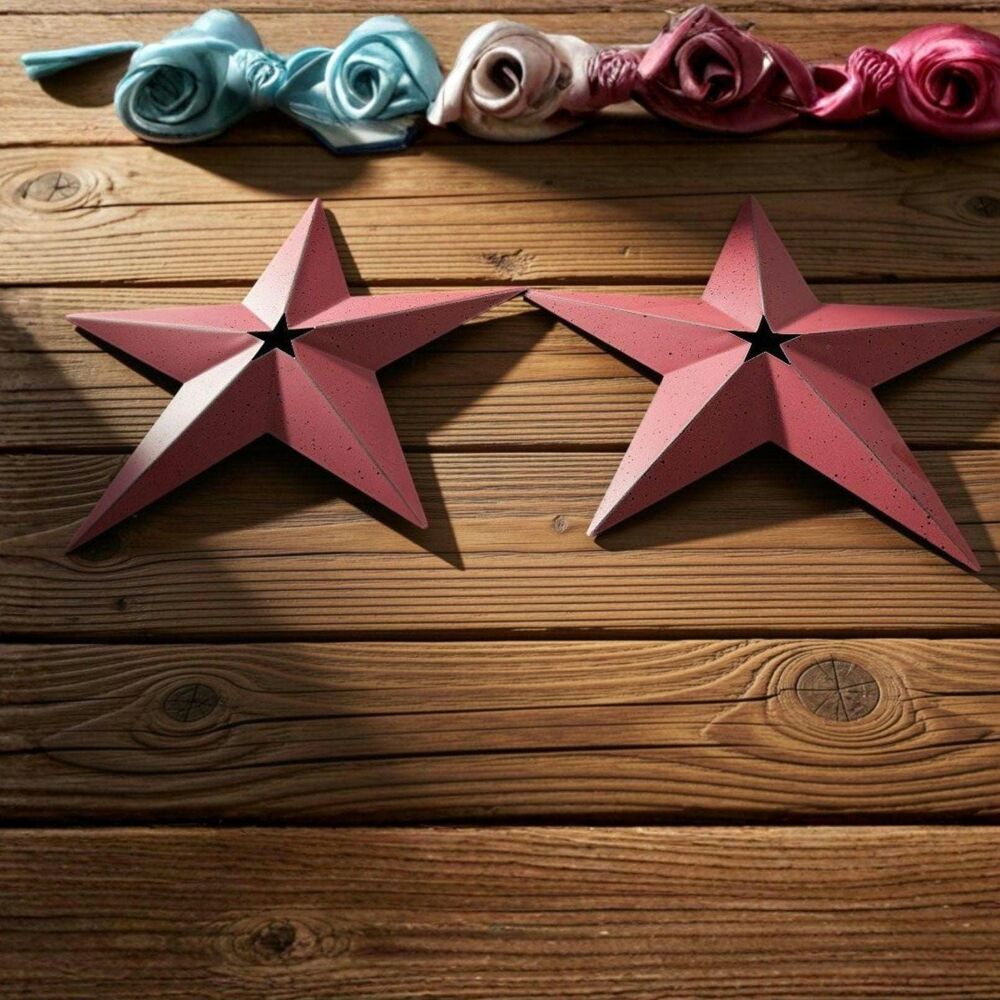 Vintage 90s Country Primitive Metal Barn Stars Set of 2, Christmas Wall Decor